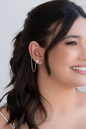 Ear Line Piercing Ponto de Luz Cristal Unilateral  Banhado a Ouro 18K