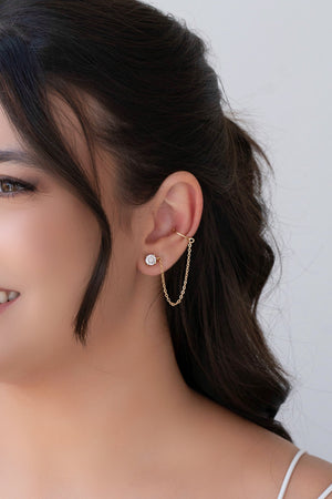 Ear Line Piercing Ponto de Luz Cristal Unilateral  Banhado a Ouro 18K