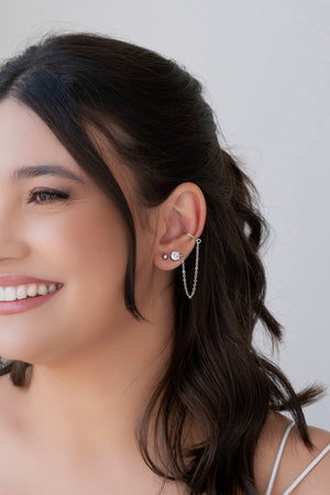 Ear Line Piercing Ponto de Luz Cristal Unilateral  Ródio Branco