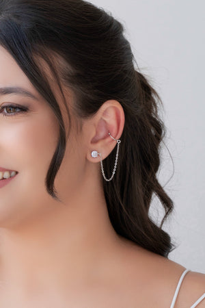 Ear Line Piercing Ponto de Luz Cristal Unilateral  Ródio Branco