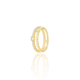 Anel Dois Filetes Pipoca Cravejado e Pontos de Luz Cristal Tamanho 15 Banhado a Ouro 18K