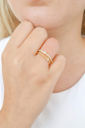 Anel Dois Filetes Pipoca Cravejado e Pontos de Luz Cristal Tamanho 20 Banhado a Ouro 18K