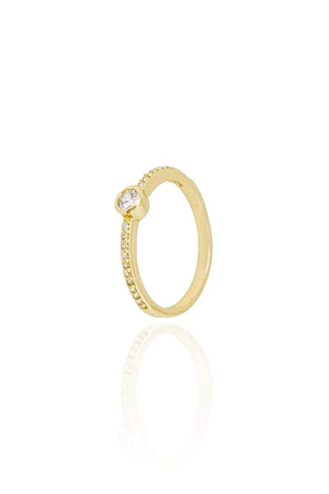 Anel Cravejado Ponto de Luz Cristal Tamanho 14 Banhado a Ouro 18K