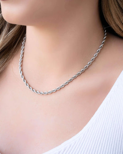 Choker Cordão Baiano 4 mm Ródio Branco - 33 cm
