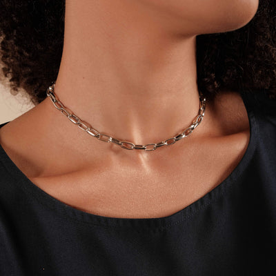 Choker Elos Ovais Ródio Branco