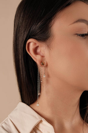 Ear Jacket Redondo Liso Franjas Pontos de Luz Cristal Banhado a Ouro 18K