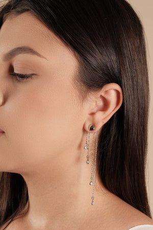 Ear Jacket Redondo Liso Franjas Pontos de Luz Cristal Banhado a Ouro 18K
