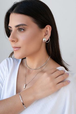 Ear Cuff Tarraxa Piercing Ródio Branco