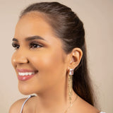 Brinco Retangular Cristal Franja com Plaquinhas Achatadas Banhado a Ouro 18K