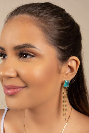 Brinco Retangular Turmalina Franja com Plaquinhas Achatadas Banhado a Ouro 18K