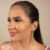 Brinco Retangular Turmalina Franja com Plaquinhas Achatadas Banhado a Ouro 18K