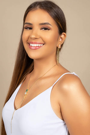 Brinco Retangular Morganita Franja com Plaquinhas Achatadas Banhado a Ouro 18K