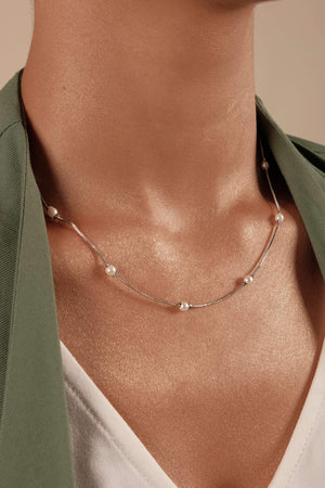 Gargantilha Veneziana com Pérolas 4 MM Ródio Branco