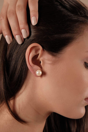 Brinco Pérola Modelo Shell 10 mm Banhado a Ouro 18K