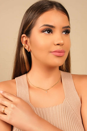 Ear Hook Filete Cravejado Cristal Banhado a Ouro 18K