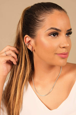 Ear Hook Filete Cravejado Cristal Ródio Branco