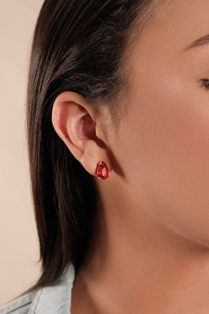 Brinco Gota Rubi 8x12 Banhado a Ouro 18K