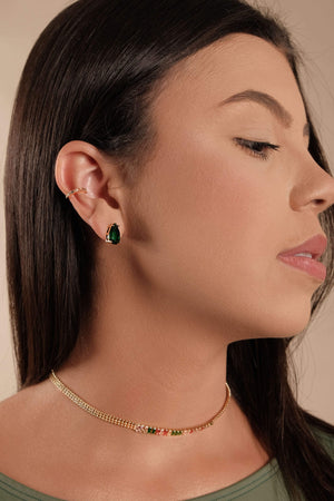 Brinco Gota Esmeralda 8x12 Banhado a Ouro 18K