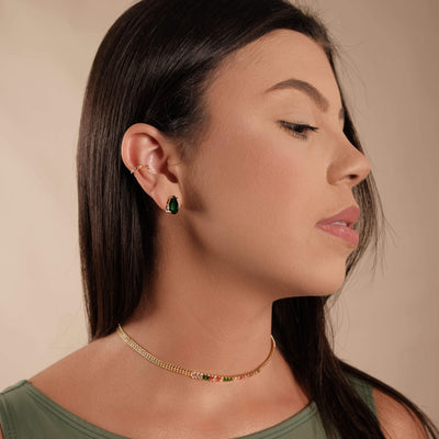 Brinco Gota Esmeralda 8x12 Banhado a Ouro 18K