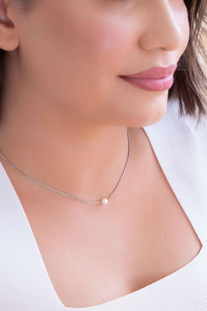Choker Veneziana Pérola 6 mm Ródio Branco