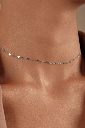 Choker Plaquinhas Corações Flat Ródio Branco