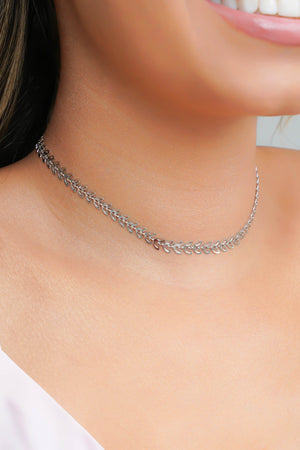 Choker Folhas Vazadas Ródio Branco