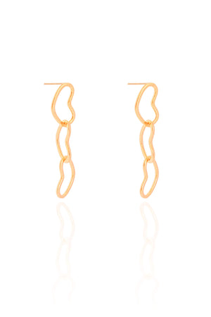 Brinco Três Corações Vazados Entrelaçados Folheado a Ouro 18K