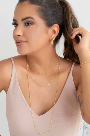 Gargantilha Tripla Bolinhas e Rabo de Rato Banhado a Ouro 18K