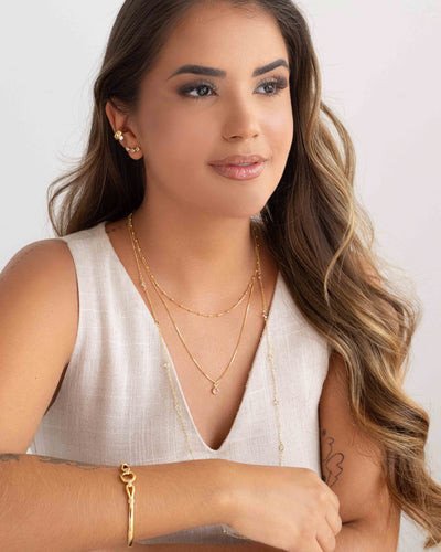 Choker Tripla Veneziana Bolinhas Pontos de Luz Banhado a Ouro 18K - 32 cm