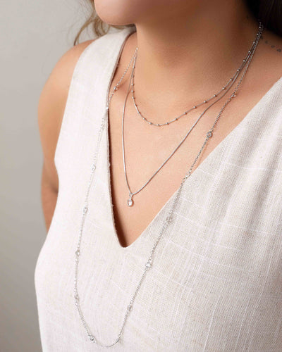 Choker Tripla Veneziana Bolinhas Pontos de Luz Ródio Branco - 32 cm