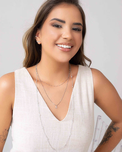 Choker Tripla Veneziana Bolinhas Pontos de Luz Ródio Branco - 32 cm