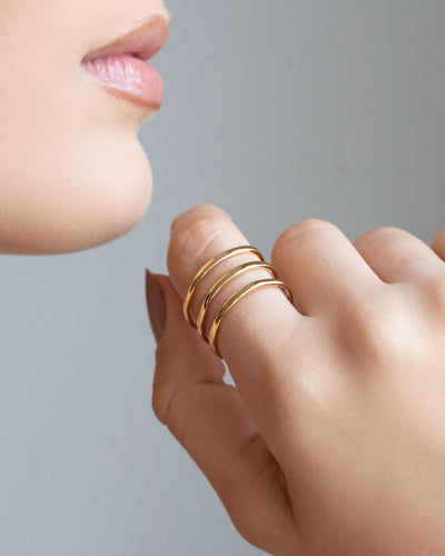 Anel Ajustável Três Filetes Liso Tamanho G Banhado a Ouro 18K