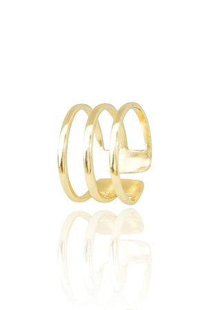 Anel Ajustável Três Filetes Liso Tamanho G Banhado a Ouro 18K