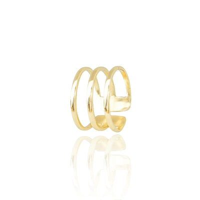 Anel Ajustável Três Filetes Liso Tamanho G Banhado a Ouro 18K