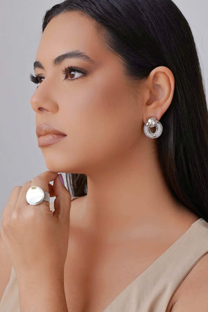 Anel Ajustável Redondo Liso Textura Corda Tamanho G Ródio Branco