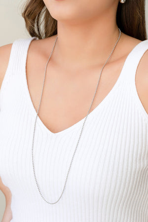 Gargantilha Longa Bolinhas 2 mm Ródio Branco