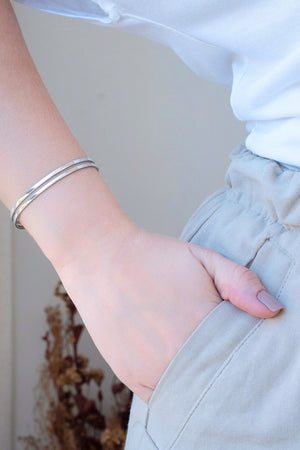 Bracelete Dois Filetes 6 mm Ródio Branco