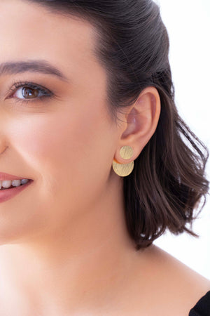 Ear Jacket Redondo Detalhes Banhado a Ouro 18K