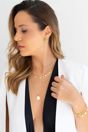 Ear Jacket Redondo Detalhes Banhado a Ouro 18K