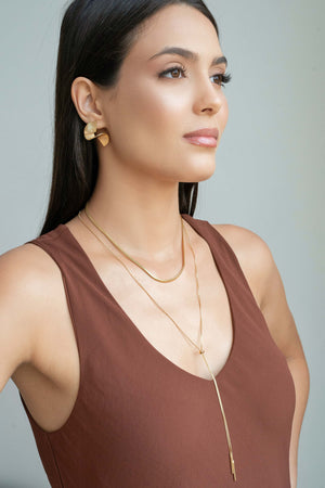 Gargantilha Longa Veneziana Palito Fecho Gravata Banhado a Ouro 18K