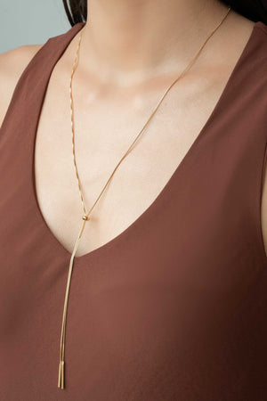 Gargantilha Longa Veneziana Palito Fecho Gravata Banhado a Ouro 18K