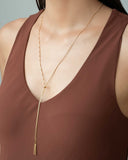 Gargantilha Longa Veneziana Palito Fecho Gravata Banhado a Ouro 18K