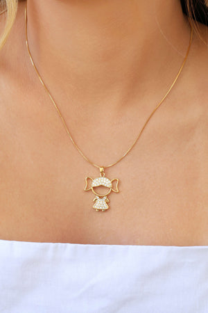 Gargantilha Filho Menina Cravejado Cristal Banhado a Ouro 18K - 45 cm