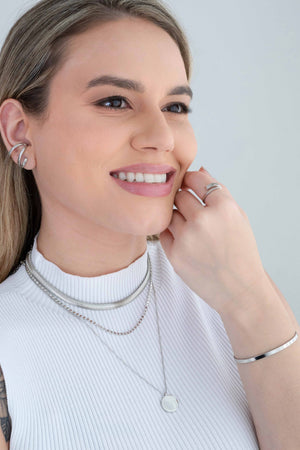 Gargantilha Veneziana com Redondo Liso Ródio Branco
