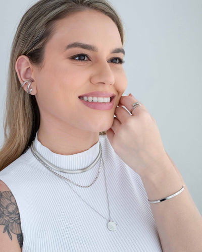 Colar Veneziana com Redondo Liso Ródio Branco - 50 cm