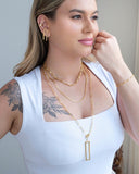 Gargantilha Longa Elos Pingente Retangular Vazado Banhado a Ouro 18K