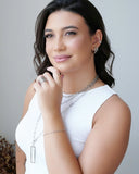 Gargantilha Longa Elos Pingente Retangular Vazado Ródio Branco