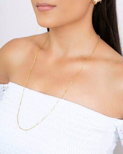 Colar Longo Elos Retos 1,5 mm Banhado a Ouro 18K - 70 cm