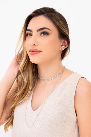 Ear Cuff Quatro Filetes Ródio Branco