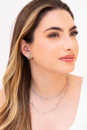 Ear Hook em X Liso Ródio Branco